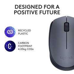 Logitech M170 optická myš, přenos bezdrátový, 3 tlačítko, 1000 dpi, šedá, černá