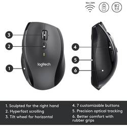 Logitech M705 Marathon laserová myš, přenos bezdrátový, 5 tlačítko, 1000 dpi, černá
