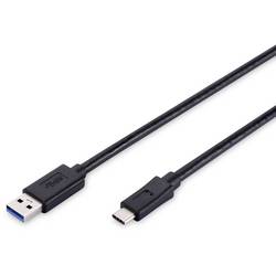 Digitus USB kabel USB 3.2 Gen1 USB-A zástrčka, USB-C ® zástrčka 1.00 m černá kulatý, oboustranně zapojitelná zástrčka, dvoužilový stíněný AK-300136-010-S