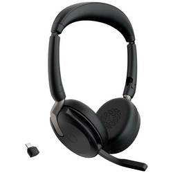 Jabra Evolve2 65 Flex Link380c MS Headset otevřená (On Ear) Bluetooth® stereo černá Potlačení hluku headset, Vypnutí zvuku mikrofonu, regulace hlasitosti,