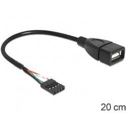 Delock USB kabel USB 2.0 plochý konektor 4pol., USB-A zásuvka 0.20 m černá UL certifikace 83291
