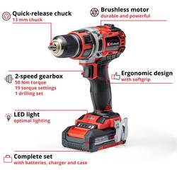 Einhell Professional TP-CD 18/50 Li BL (2x2,0Ah) aku vrtací šroubovák, 18 V, 2 Ah Li-Ion vč. nabíječky, vč. 2x aku, 4513896