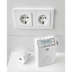 soundmaster DAB60WE rádio do zásuvky DAB+, FM Bluetooth, USB hlasitý odposlech, včetně mikrofonu, voděodolné, funkce alarmu, s akumulátorem bílá