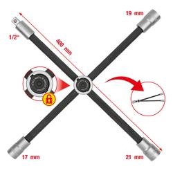 Křížový klíč na kolo s kluzným kloubem pro osobní vozy, 1/2„x17 x 19 x 21 mm KS Tools 518.1154