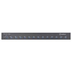 Renkforce RF-6677282 USB Hub 13 portů USB-A USB 3.2 Gen2 10 GBit/s pro průmyslové použití, možnost montáže do stojanu, kovový ukazatel černá 483 mm (19) Rack
