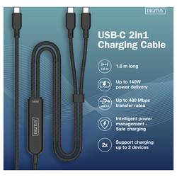 Digitus Kabel USB-C USB 2.0 USB-C®, USB-C ® zástrčka 180 cm černá AK-300170-018-S