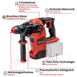 Einhell Professional TP-HD 36/30 Li BL +4 - Solo SDS plus-aku vrtací kladivo 36 V 3.0 Ah Li-Ion bezkartáčové, vč. příslušenství, kufřík, bez akumulátoru, bez