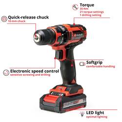 Einhell TC-CD 18/35 Li aku vrtací šroubovák, 18 V, 1.5 Ah Li-Ion vč. nabíječky, akumulátor, 4513914