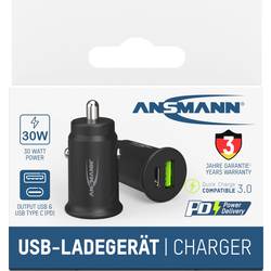Ansmann InCar Charger CC230PD USB nabíječka, 1x USB A , 1x USB-C®, 30 W, Dodávka energie, černá