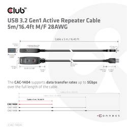 club3D USB kabel USB 3.2 Gen1 konektor rj45 5.00 m černá CAC-1404