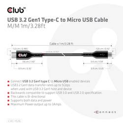 club3D USB kabel USB 3.2 Gen1 USB-C ® zástrčka, USB Micro-B zástrčka 1.00 m černá CAC-1526