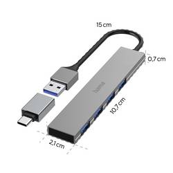 Hama 00200141 USB Hub 4 porty USB-A USB 3.2 Gen1 5 GBit/s s konektorem USB C šedá