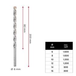 kwb 041006 nástrojová ocel spirálový vrták na kámen 1 ks 6 mm Celková délka 200 mm válcová stopka 1 ks