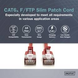 Digitus DK-1632-A-010S-R RJ45 síťové kabely, propojovací kabely CAT 6A F/FTP 1 m červená barevně rozlišený, stíněný, točený drát, S průchodkou chránící proti