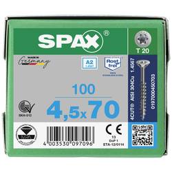 SPAX 0197000450703 R 88091 Senkkopf T-STAR TG šroub do dřeva 4.5 mm 70 mm T-STAR plus nerezová ocel A2 100 ks