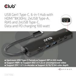 club3D USB-C® dokovací stanice Club3D USB-6-in1-HUB USB-C - HDMI/2xUSB/ Vhodné pro značky (dokovací stanice pro notebook): univerzální