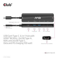club3D USB-C® dokovací stanice Club3D USB-6-in1-HUB USB-C - HDMI/2xUSB/ Vhodné pro značky (dokovací stanice pro notebook): univerzální