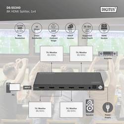 Digitus DS-55340 4 porty HDMI rozbočovač lze spínat jednotlivě, LED ukazatel, se stavovými LED, UHD, Pro použití v interiérech, kovový ukazatel 7680 x 4320
