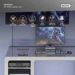 Digitus DS-55340 4 porty HDMI rozbočovač lze spínat jednotlivě, LED ukazatel, se stavovými LED, UHD, Pro použití v interiérech, kovový ukazatel 7680 x 4320