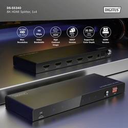 Digitus DS-55340 4 porty HDMI rozbočovač lze spínat jednotlivě, LED ukazatel, se stavovými LED, UHD, Pro použití v interiérech, kovový ukazatel 7680 x 4320
