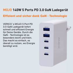 Verico Mojo 140W GaN 5 USB nabíječka, 2x USB A, 3x USB-C®, 140 W, Power Delivery 3.0, bílá