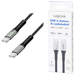 LogiLink Kabel USB-C USB 3.2 Gen2x2 USB-C ® zástrčka 0.50 m černá s LED, 4K UHD, oboustranně zapojitelná zástrčka CU0441