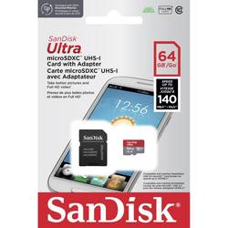 SanDisk microSDXC Ultra 64GB (A1/UHS-I/Cl.10/140MB/s) + Adapter Mobile paměťová karta microSDXC 64 GB A1 Application Performance Class, UHS-Class 1