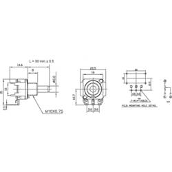 Potentiometer Service 63250-21600-3168/B100K, RD1601F-40F4-30R-B100K-601 otočný potenciometr, 1cestný , Mono, 0.2 W, 100 kΩ, 1 ks