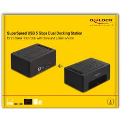 Delock 64187 USB B, SATA 6 Gb/s, DC zásuvka 3,5 mm dokovací stanice pro pevný disk s funkcí klonování, s funkcí mazání