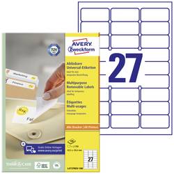 Avery-Zweckform L4737REV-100 univerzální etikety 63.5 x 29.6 mm papír bílá 2700 ks přemístitelné inkoustová tiskárna, laserová tiskárna, barevná laserová