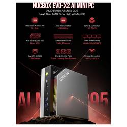 GMKtec Workstation Mini PC, Superpočítač pro AI (umělou inteligenci) EVO-X2 AMD Ryzen AI Max+ 395 64+1TB DDR5X AMD Ryzen AI Max+ 395 5.1 GHz 64 GB RAM 1 TB SSD