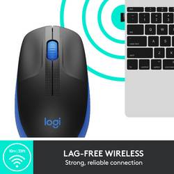 Logitech M190 optická myš, přenos bezdrátový, 3 tlačítko, 1000 dpi, modrá