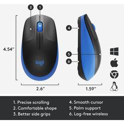 Logitech M190 optická myš, přenos bezdrátový, 3 tlačítko, 1000 dpi, modrá
