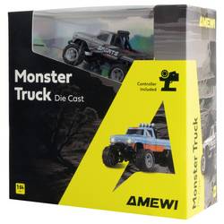 Amewi šedá komutátorový 1:64 RC model auta elektrický monster truck zadní 2WD (4x2) RtR 2,4 GHz vč. akumulátorů a kabelu k nabíjení, se světelným efektem