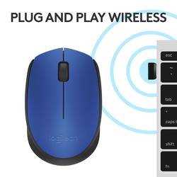 Logitech M171 optická myš, přenos bezdrátový, bezdrátový, 3 tlačítko, 1000 dpi, modrá, černá