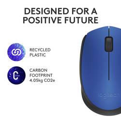 Logitech M171 optická myš, přenos bezdrátový, bezdrátový, 3 tlačítko, 1000 dpi, modrá, černá