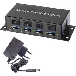 Renkforce RF-3955362 USB Hub 4 porty USB-A USB 3.0 5 GBit/s kovový ukazatel, lze spínat jednotlivě, pro montáž na zeď černá RF-3955362