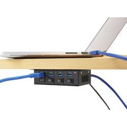 Renkforce RF-3955362 USB Hub 4 porty USB-A USB 3.0 5 GBit/s kovový ukazatel, lze spínat jednotlivě, pro montáž na zeď černá RF-3955362