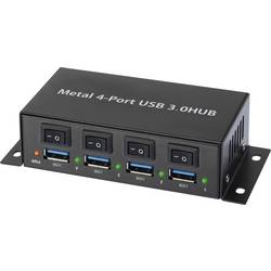 Renkforce RF-3955362 USB Hub 4 porty USB-A USB 3.0 5 GBit/s kovový ukazatel, lze spínat jednotlivě, pro montáž na zeď černá RF-3955362