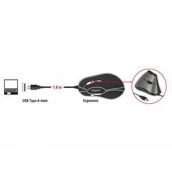 Delock 12527 optická ergonomická myš, přenos USB, 4 tlačítko, 800 dpi, černá/stříbrná