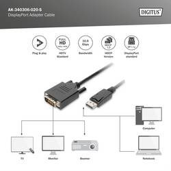 Digitus DisplayPort / DVI kabelový adaptér Konektor DisplayPort, DVI-D 24+1pol. Zástrčka 2 m černá AK-340306-020-S Kabel DisplayPort