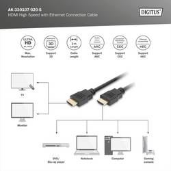 Digitus HDMI kabel Zástrčka HDMI-A, Zástrčka HDMI-A 2.00 m černá AK-330107-020-S 4K UHD, Audio Return Channel, pozlacené kontakty HDMI kabel
