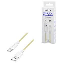 LogiLink Kabel USB-C USB 2.0 USB-A zástrčka, USB-C ® zástrčka 1 m žlutá látkový potah CU0333