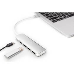Digitus DA-70242-1 USB Hub 4 + 1 port USB-A USB 3.0 5 GBit/s s portem pro rychlé nabíjení, s konektorem USB C, s hliníkovým krytem stříbrná DA-70242-1