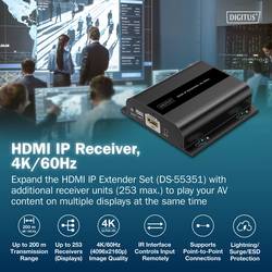 Digitus DS-55352 HDMI™, HDMI® vstup, USB, USB-A, USB 1.1, RJ45 , microUSB HDMI přijímač přes síťový kabel RJ45 200 m