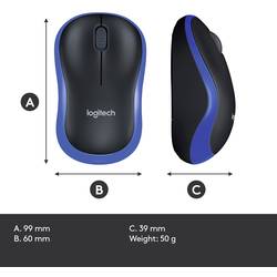 Logitech M185 optická myš, přenos bezdrátový, 3 tlačítko, 1000 dpi, modrá