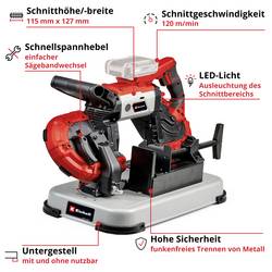 Einhell TE-MB 18/127 U Li-Solo Power X-Change akumulátorová pásová pila, max. řez 115 mm, 18 V, délka řezu 1141 mm