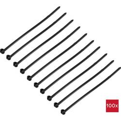 TRU COMPONENTS TC-12814184, stahovací pásky, 3 mm, 100 mm, černá, s kovovým jazýčkem, Stabilní vůči UV záření, 100 ks