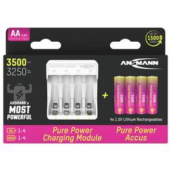 Ansmann Pure Power Set 4× Mignon AA Akkus und Lademodul akumulátor AA, Li-Ion, 3250 mAh, 1.5 V, 1 ks