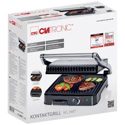 Clatronic KG 3487 elektrický gril, kontaktní gril, černá, nerezová ocel